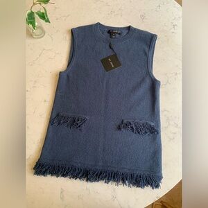 St.John Blue Sleeveless Fringe Sweater $595
